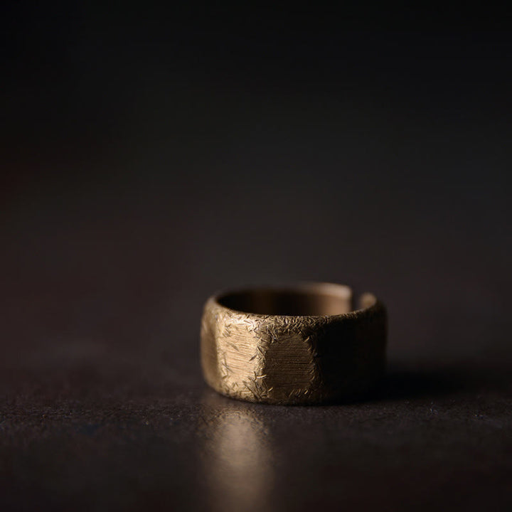 Bague de richesse tibétaine en cuivre et laiton givré au design simple - 10 mm - 56,2 mm - image 8