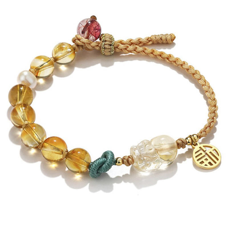 Bracelet tressé en fil de prospérité avec Buddha Stones et citrine PiXiu Fu