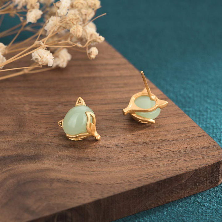 Boucles d'oreilles porte-bonheur en jade Feng Shui Buddha Stones