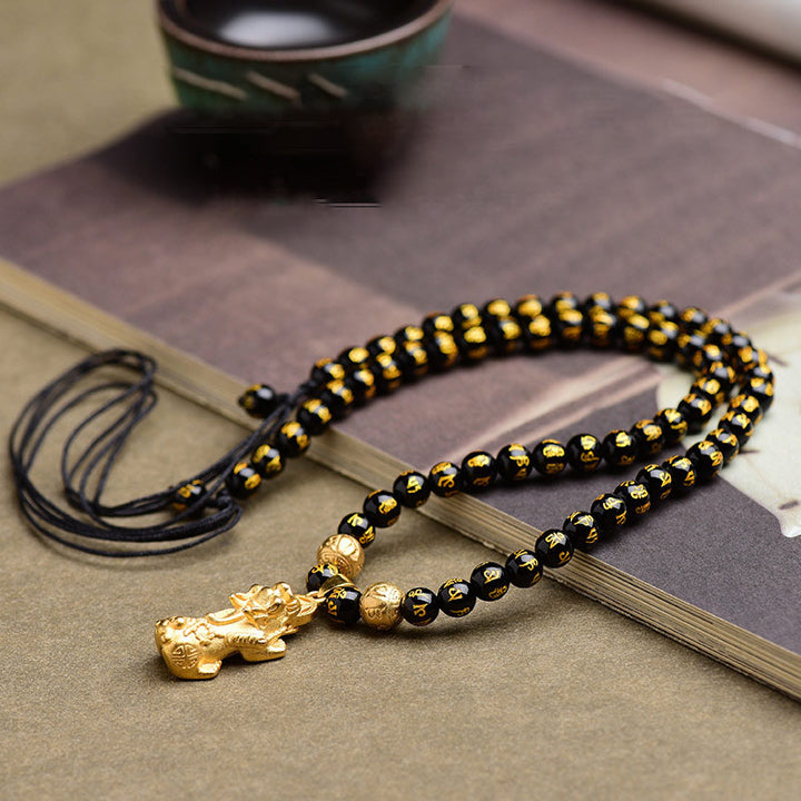 Collier Feng Shui Obsidienne PiXiu Richesse