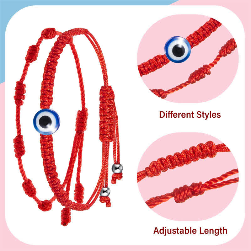 Bracelet de protection en corde rouge à sept nœuds contre le mauvais œil, 4 pièces, Buddha Stones