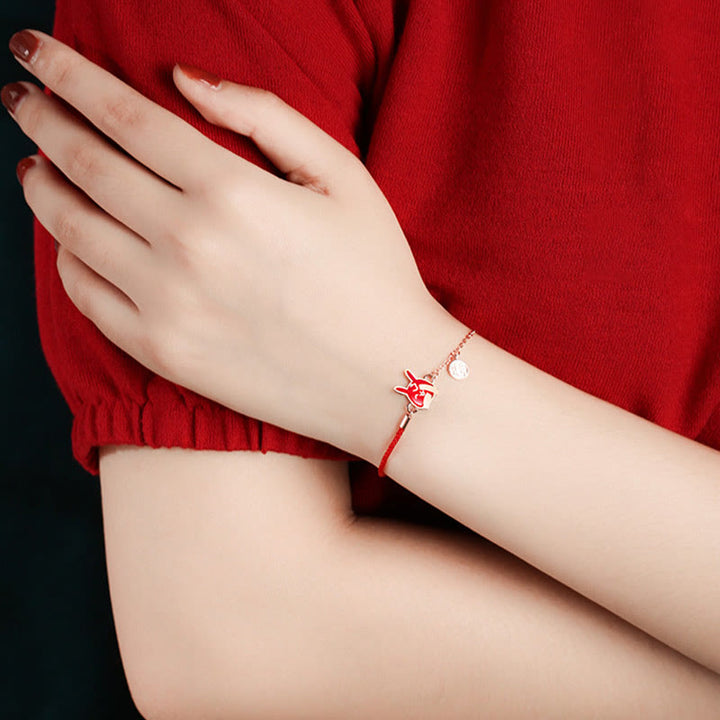 Bracelet chaîne en fil rouge Buddha Stones en argent sterling 925 changeant de couleur, signe du zodiaque chinois, protection de la chance