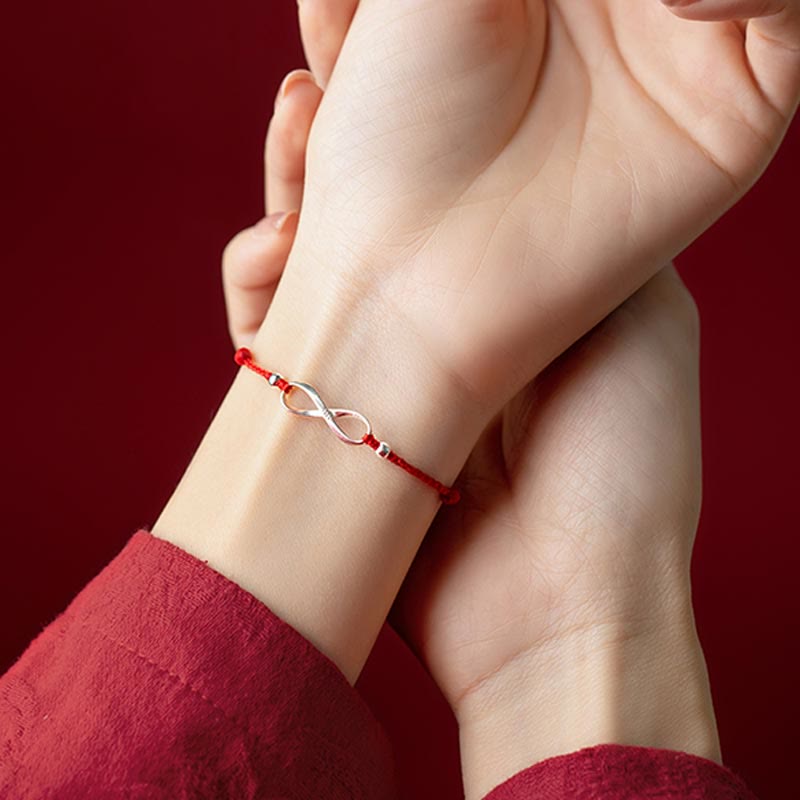Bracelet de cheville en argent sterling 925 Buddha Stones et nœud sans fin, protection, chance, cordon rouge