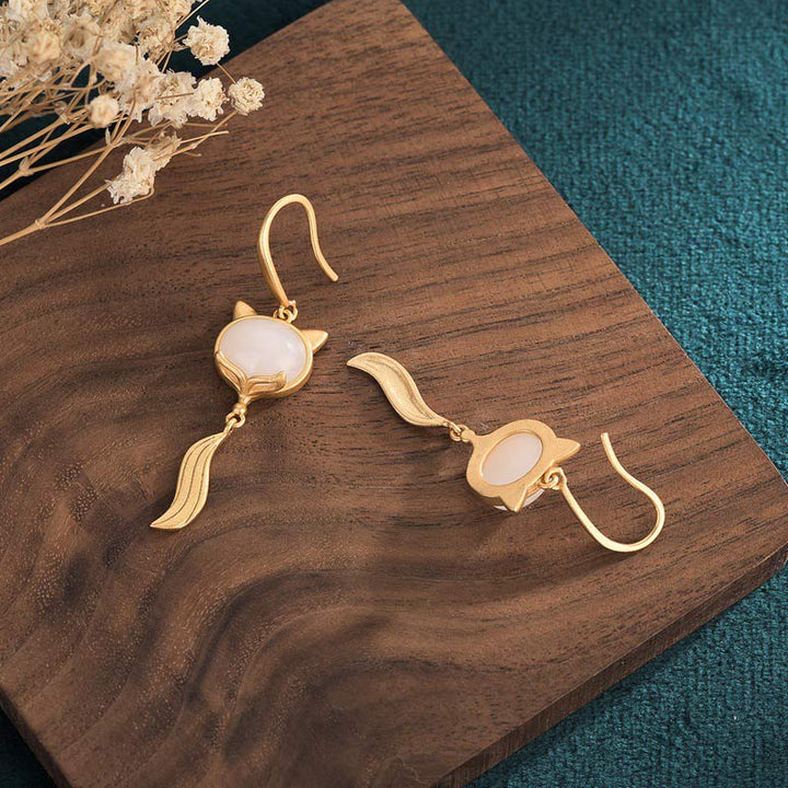 Boucles d'oreilles porte-bonheur en jade blanc Feng Shui