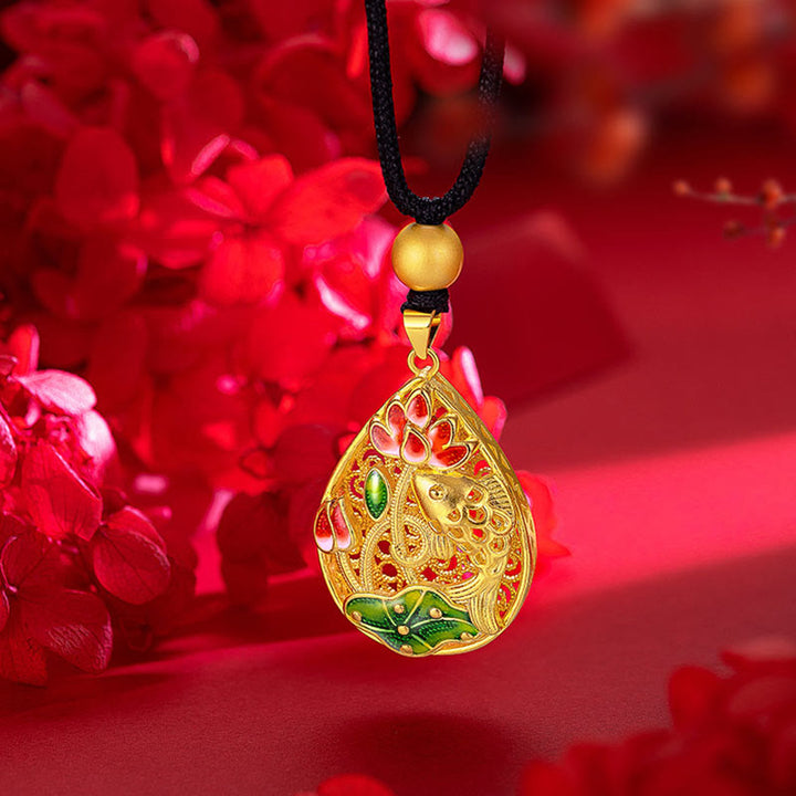 Collier pendentif porte-bonheur en cuivre avec Buddha Stones et poisson Koi, fleur de lotus et feuille - image 2