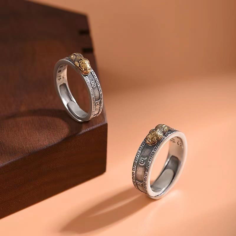 Bague PiXiu Om Mani Padme Hum Sutra du Cœur Chance Richesse Couple