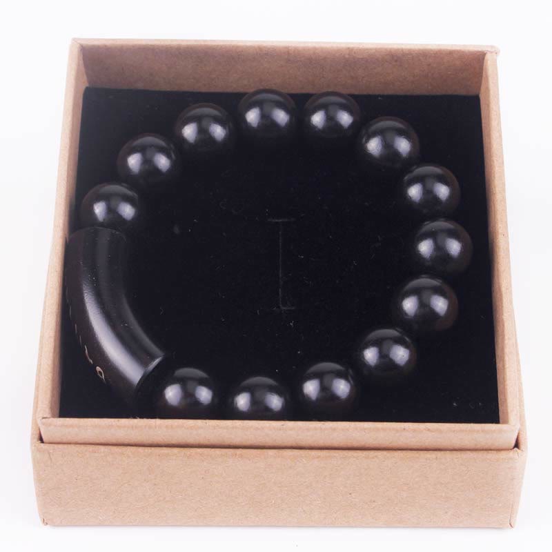 Bracelet d'équilibre incrusté de Buddha Stones en argent sterling 999 et bois d'ébène Om Mani Padme Hum