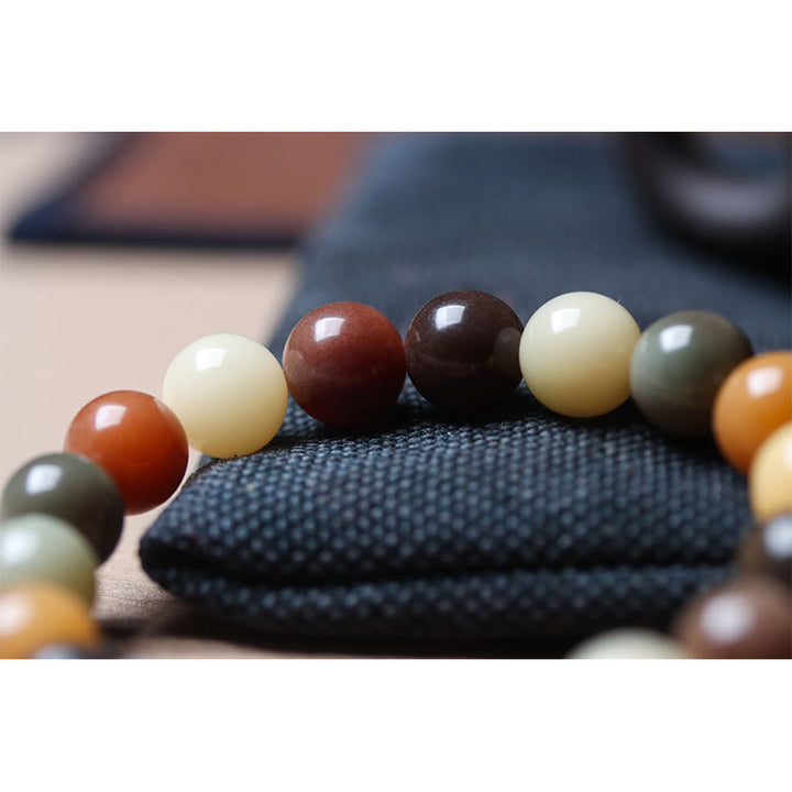 Bracelet de paix en verre Liuli avec perles de Bodhi en dégradé multicolore naturel et Buddha Stones