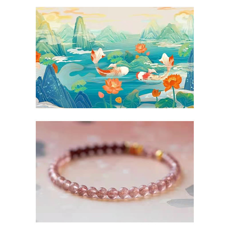 Bracelet de guérison porte-bonheur en quartz fraise et cinabre en Buddha Stones