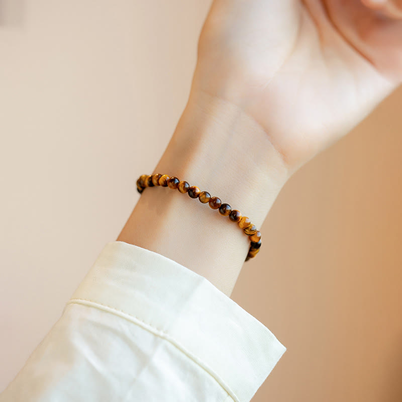 Bracelet de protection courageux en pierre naturelle œil de tigre plaqué or 14 carats de Buddha Stones