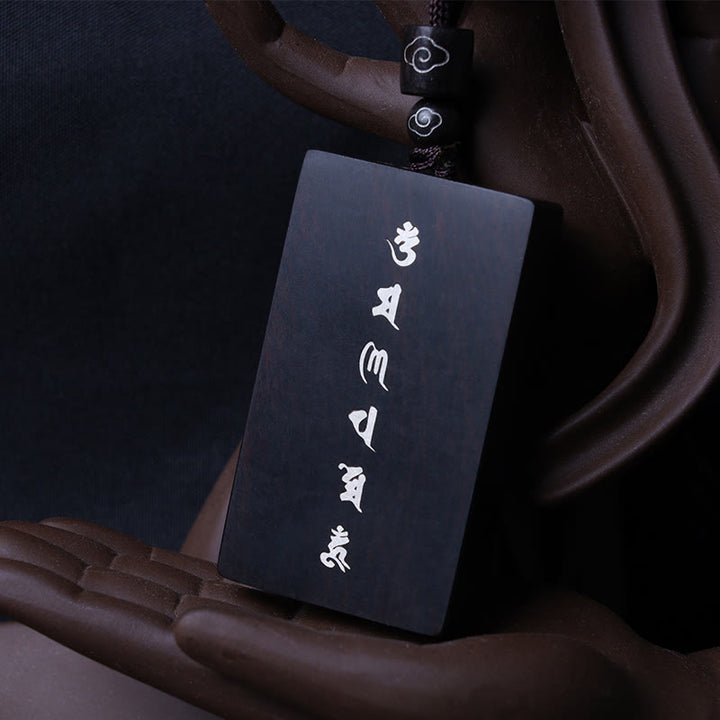 Collier pendentif de protection incrusté de Buddha Stones en argent sterling 999 avec petite feuille de bois de santal rouge et bois d'ébène Om Mani Padme Hum - Bois d'ébène 3*5*1cm - image 10