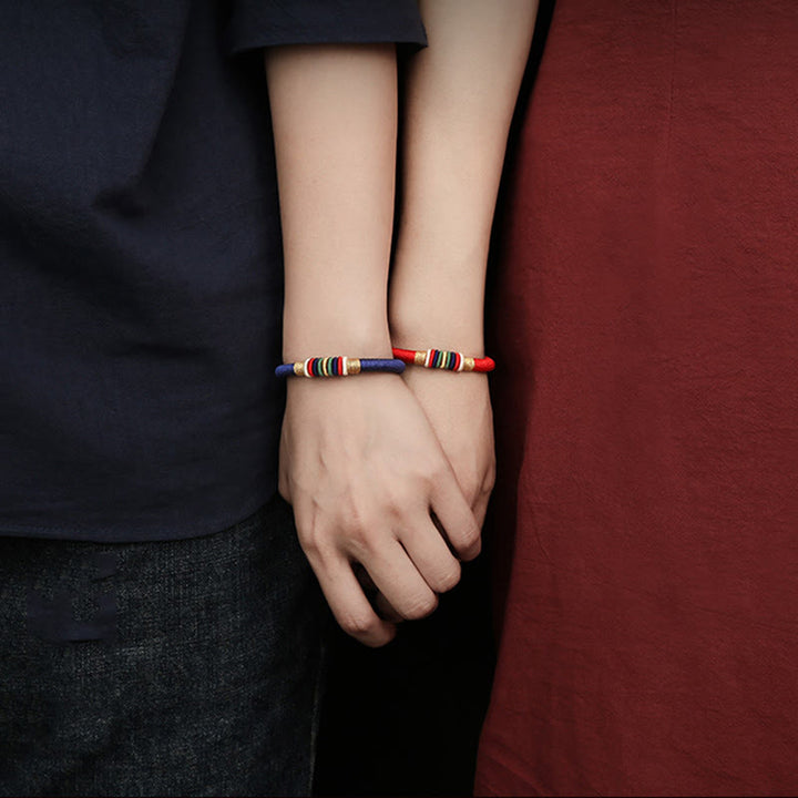 Bracelet tressé tibétain fait main en Buddha Stones avec nœud King Kong coloré et cinq éléments porte-bonheur