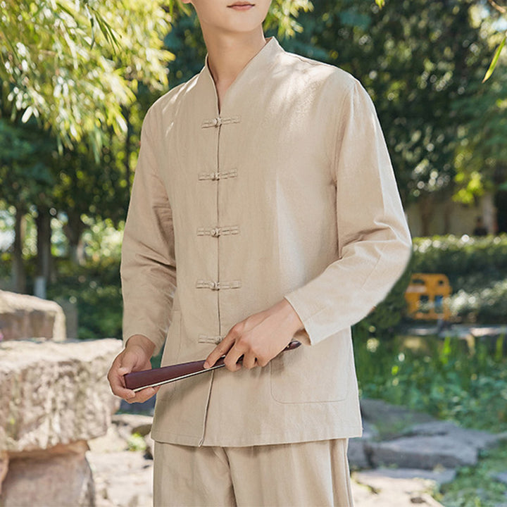 Ensemble pour homme en coton et lin avec Buddha Stones, pratique spirituelle zen, yoga, méditation, prière - Kaki - US/UK/AU48，EU58 (6XL) - image 5