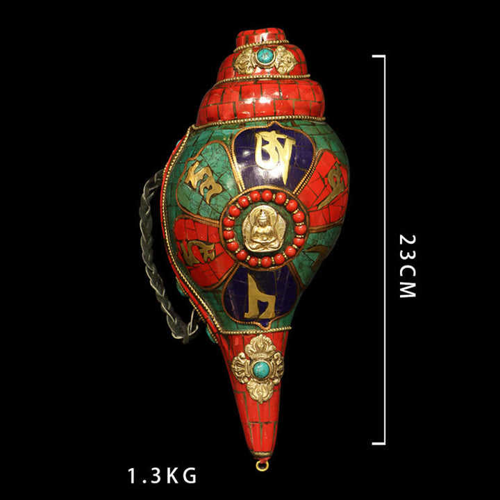 Décoration porte-bonheur tibétaine faite à la main, Shankha Om Mani Padme Hum, coquille de conque de bouddha - image 15