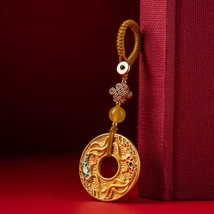 Porte-clés Buddha Stones Double Koi Fish Peace Buckle Wealth Luck