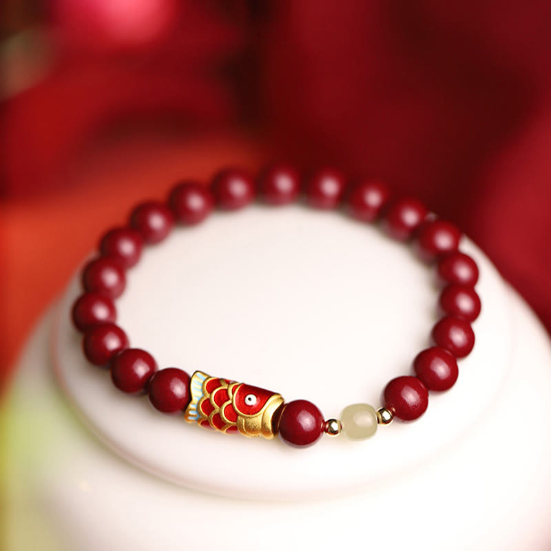 Bracelet de bénédiction en perles de jade Hetian en cinabre naturel avec Buddha Stones porte-bonheur Koi