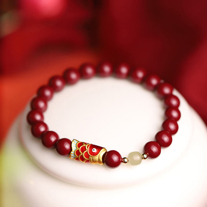 Bracelet de bénédiction en perles de jade Hetian en cinabre naturel avec Buddha Stones porte-bonheur Koi