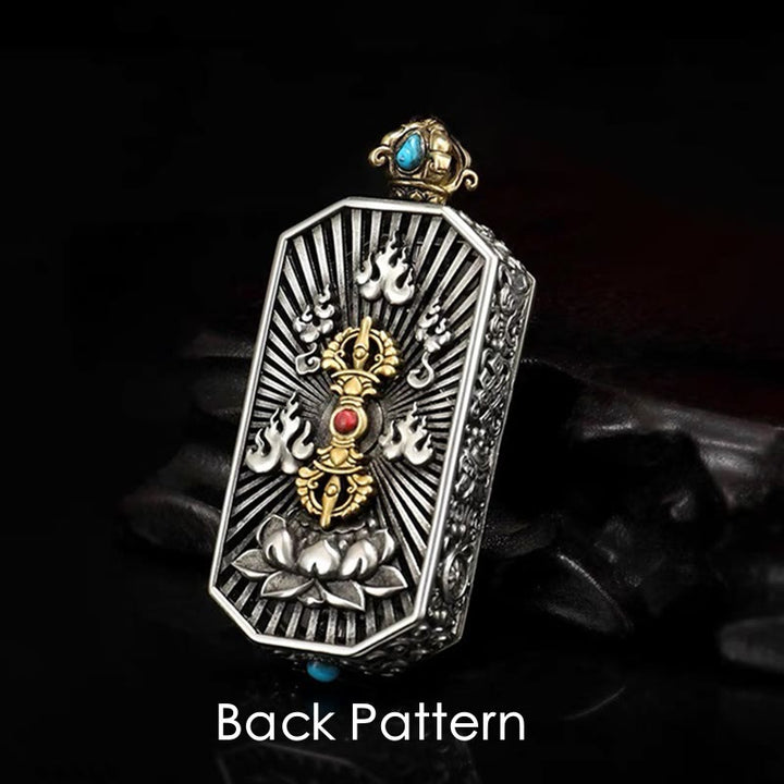 Collier pendentif en corde de pureté Buddha Stones tibétaines Om Mani Padme Hum sculptées Dorje Vajra motif lotus rotatif