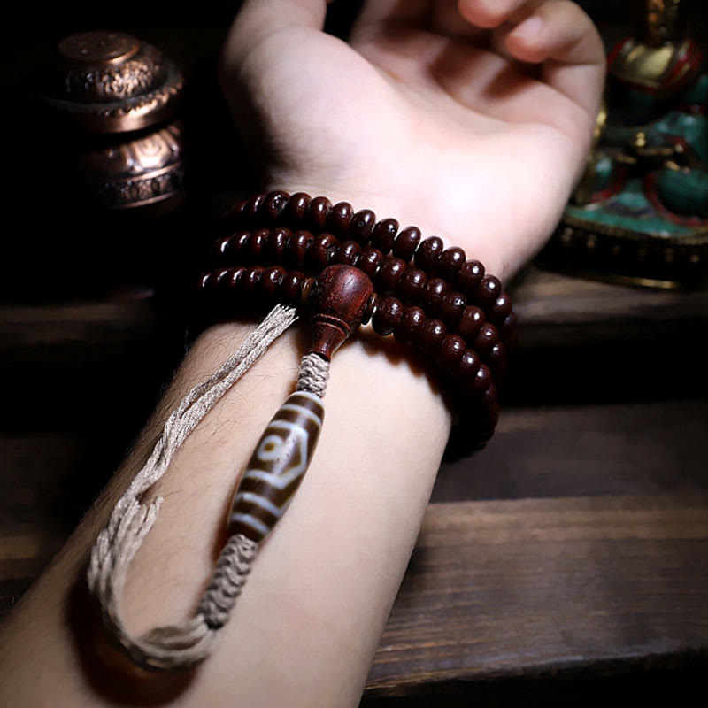 Buddha Stones Bracelet d'harmonie Dorje en cuivre avec 108 perles de Mala en perles de Bodhi violettes à trois yeux