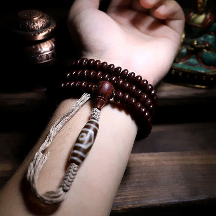 Buddha Stones Bracelet d'harmonie Dorje en cuivre avec 108 perles de Mala en perles de Bodhi violettes à trois yeux