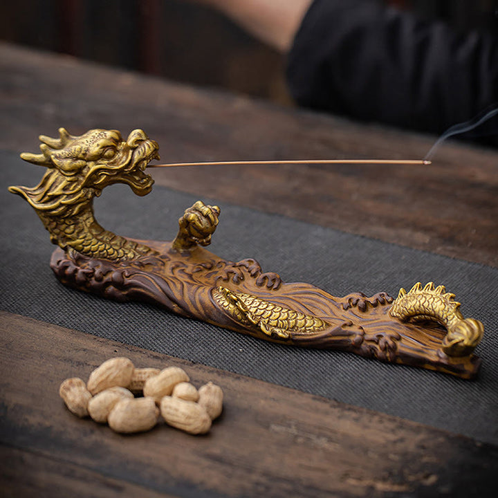 Brûleur d'encens en céramique avec Buddha Stones et protection du dragon