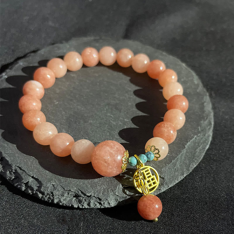 Bracelet porte-bonheur en Buddha Stones orange naturelle turquoise avec personnage Fu