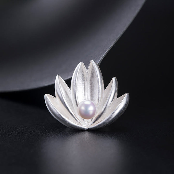 Buddha Stones Argent Sterling 925 Fleur de lotus Perle Nouveau départ Broche