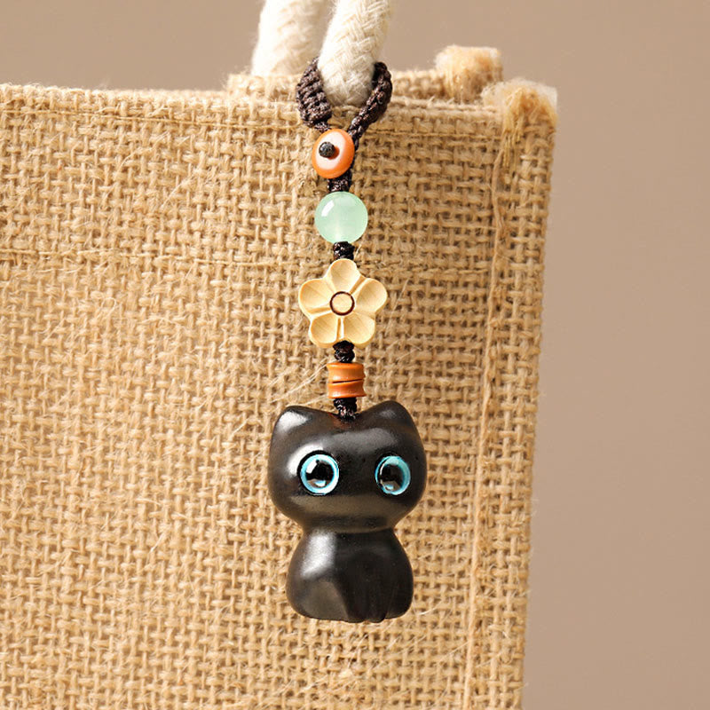 Porte Buddha Stones, mini petite feuille de bois de santal rouge, bois d'ébène, chat porte-bonheur, joli chaton, paix, décoration à suspendre pour téléphone