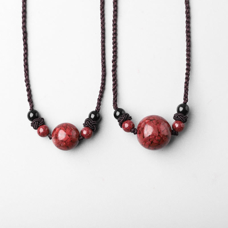 Collier pendentif de bénédiction en perles de pierres de cinabre naturelles de Buddha Stones