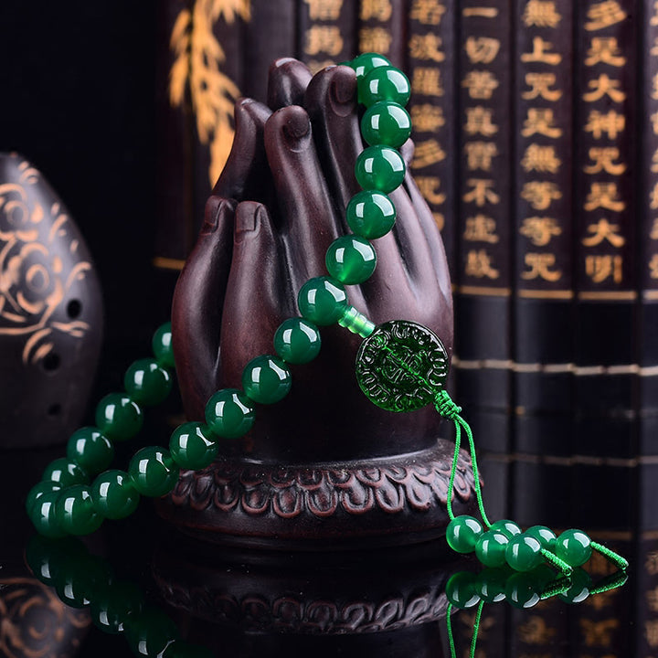 Buddha Stones Agate verte naturelle Poignet Mala Manifestation Poche Mala Décoration de voiture
