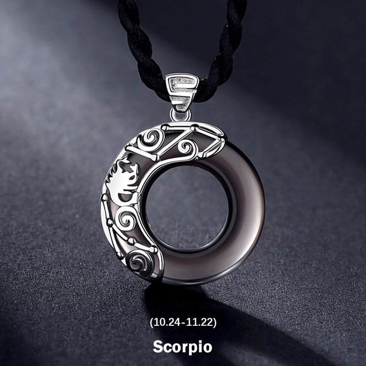 Collier pendentif rond en obsidienne glacée avec 12 constellations du zodiaque de Buddha Stones - Scorpion - Corde - image 15