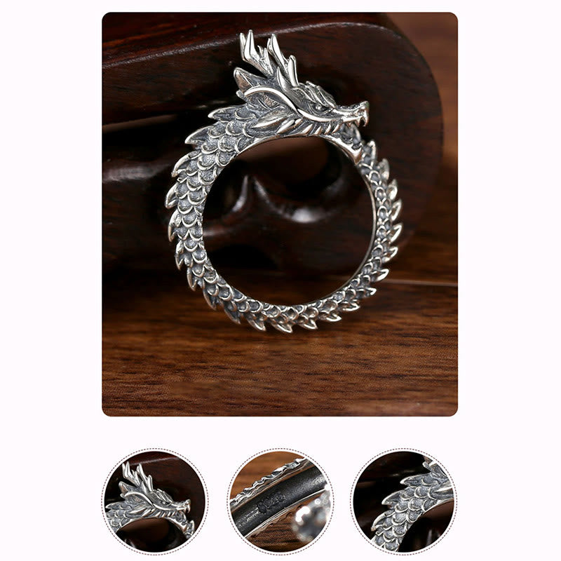 Bague ajustable en argent sterling 925 Buddha Stones et dragon vintage - image 9