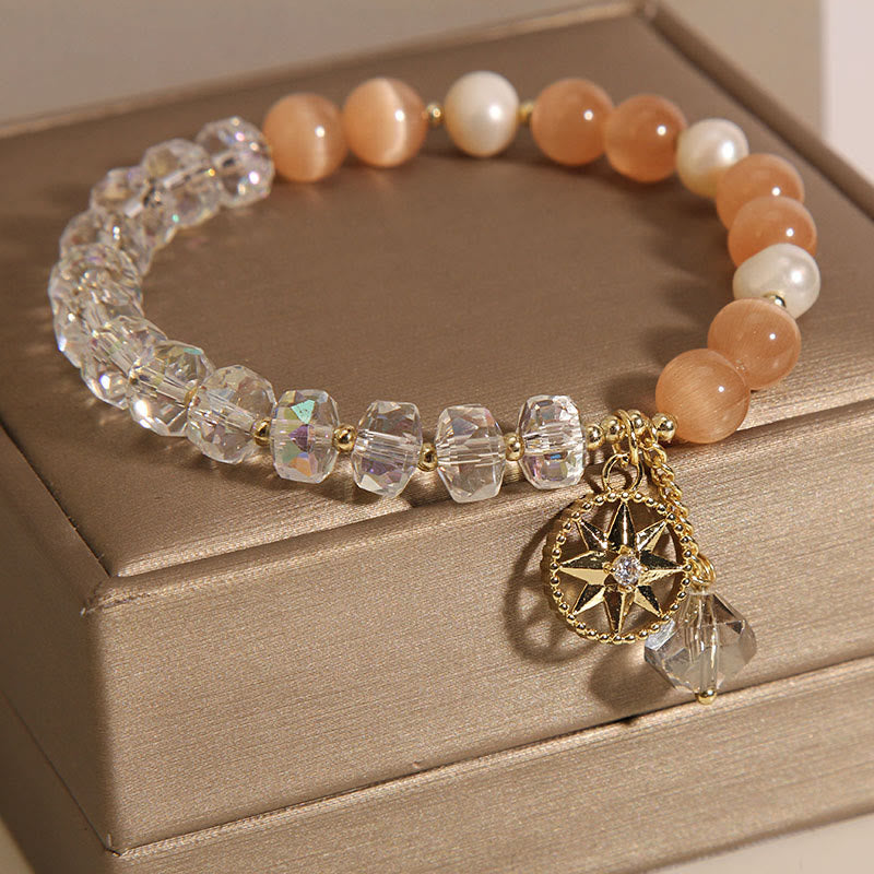 Bracelet de soutien étoile en cristal blanc œil de chat orange Buddha Stones