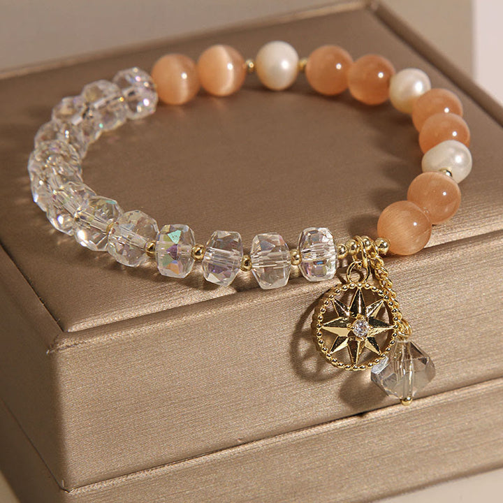 Bracelet de soutien étoile en cristal blanc œil de chat orange Buddha Stones