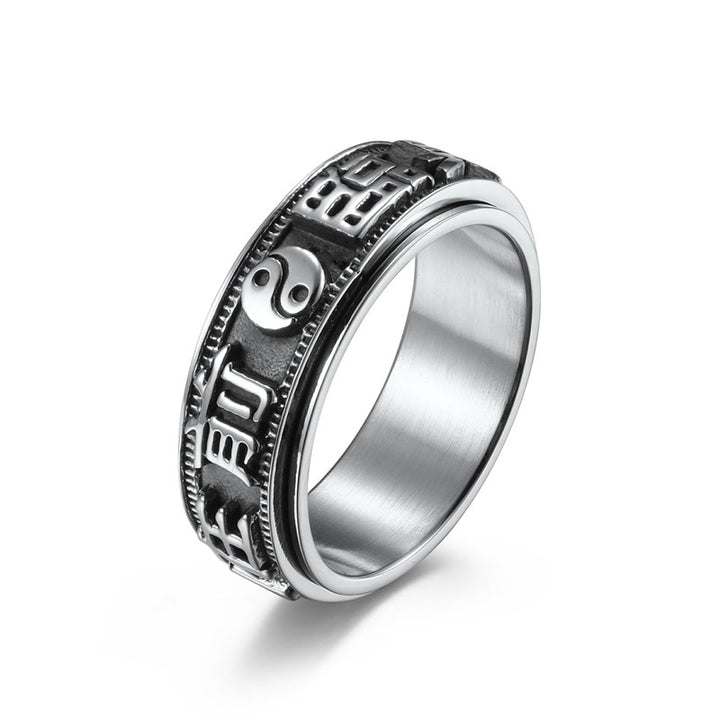 Bague rotative en acier titane avec mots et lettres, équilibre et calme