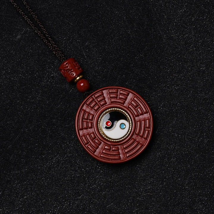 Collier pendentif rotatif en Buddha Stones en cinabre naturel Bagua Yin Yang pour éloigner les mauvais esprits - image 6