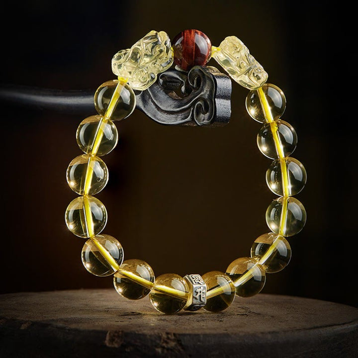 Bracelet de protection de prospérité en œil de tigre double PiXiu en Buddha Stones