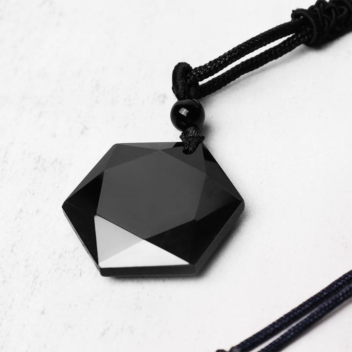 Collier pendentif purificateur talisman en obsidienne noire