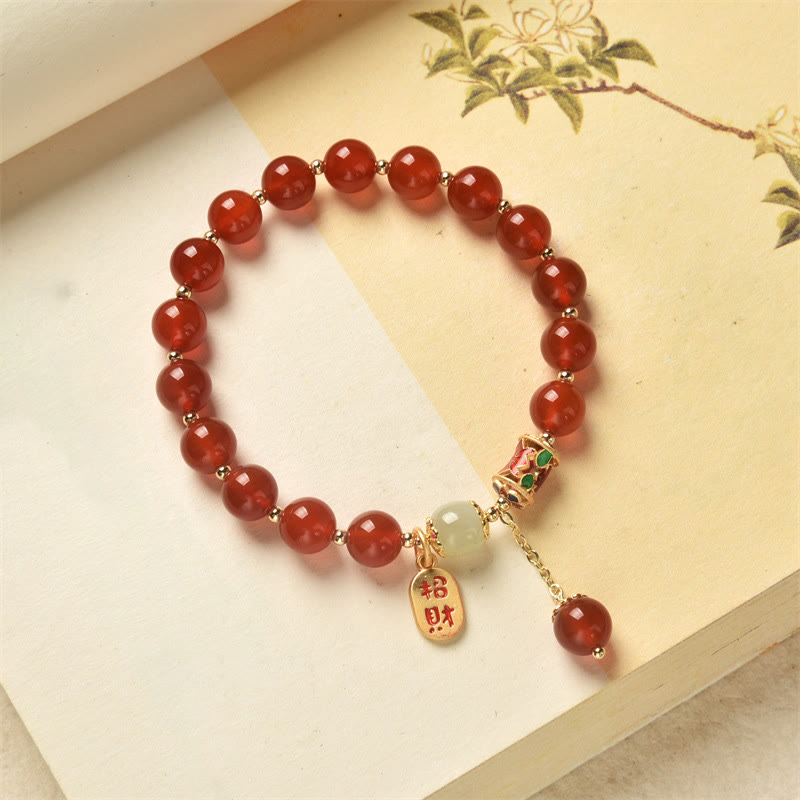 Bracelet porte-bonheur en jade et agate rouge naturelle