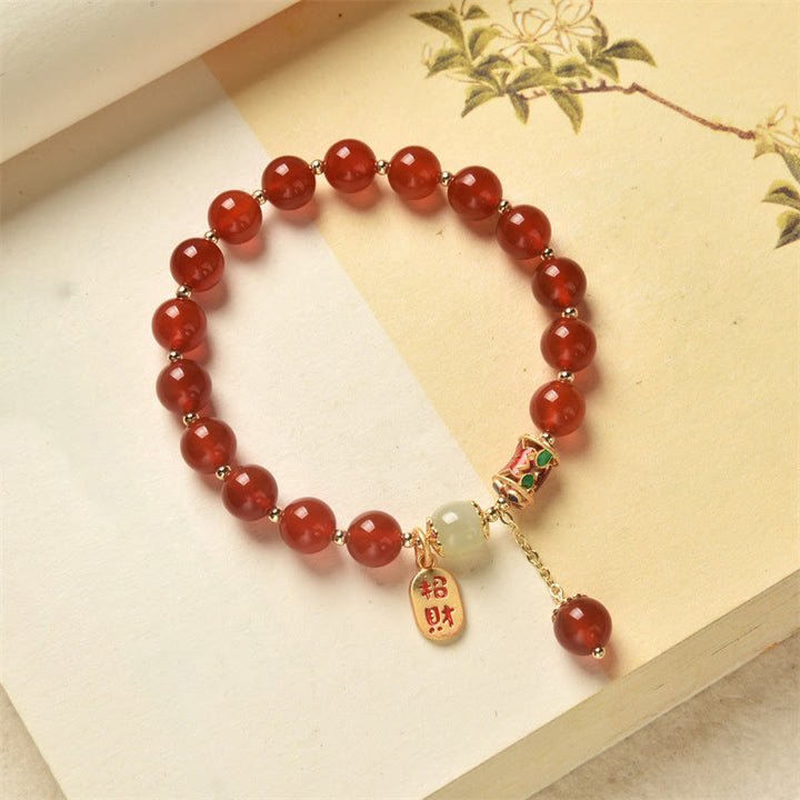 Bracelet porte-bonheur en jade et agate rouge naturelle