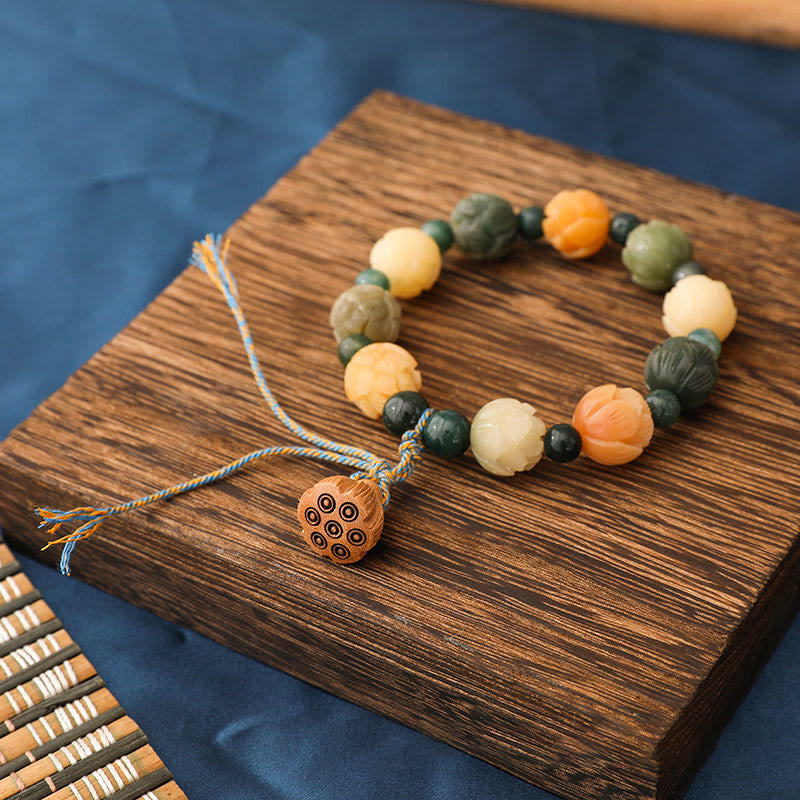 Bracelet Buddha Stones Bodhi Seed Lotus Bead Gravé Moss Agate Peace Calm