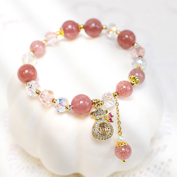 Bracelet porte-monnaie en cristal de quartz fraise naturel Buddha Stones