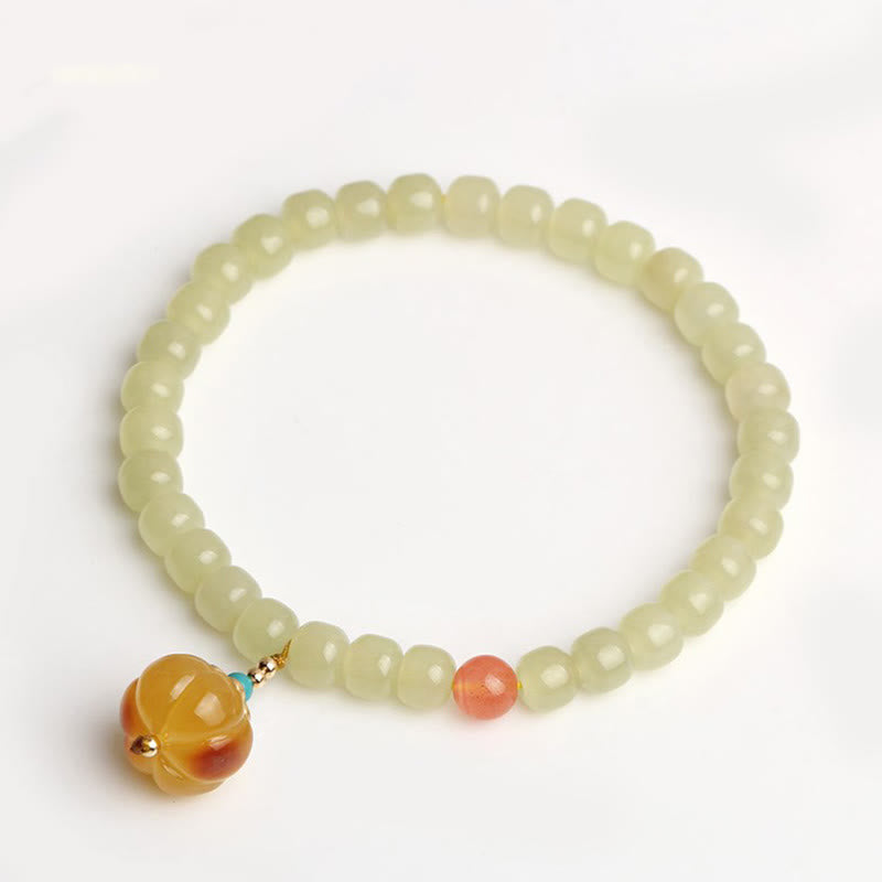 Bracelet de prospérité en cristal d'agate rouge et d'ambre en jade naturel Hetian