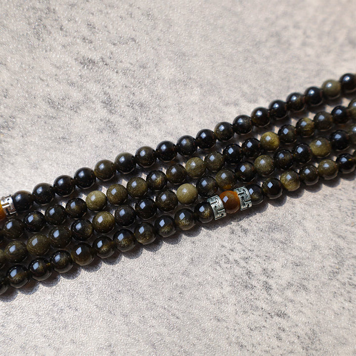 Collier Bracelet Énergie Obsidienne Dorée
