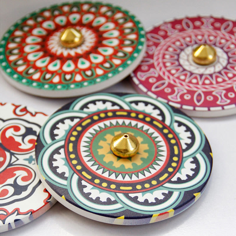 Brûleur d'encens en céramique avec bâton de bénédiction et Buddha Stones à motifs colorés