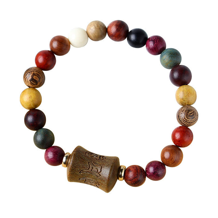 Bracelet de protection Om Mani Padme Hum en bois de santal multicolore du Tibet