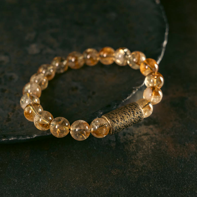 Bracelet de protection en perles de cristal de citrine naturelle et de laiton Buddha Stones
