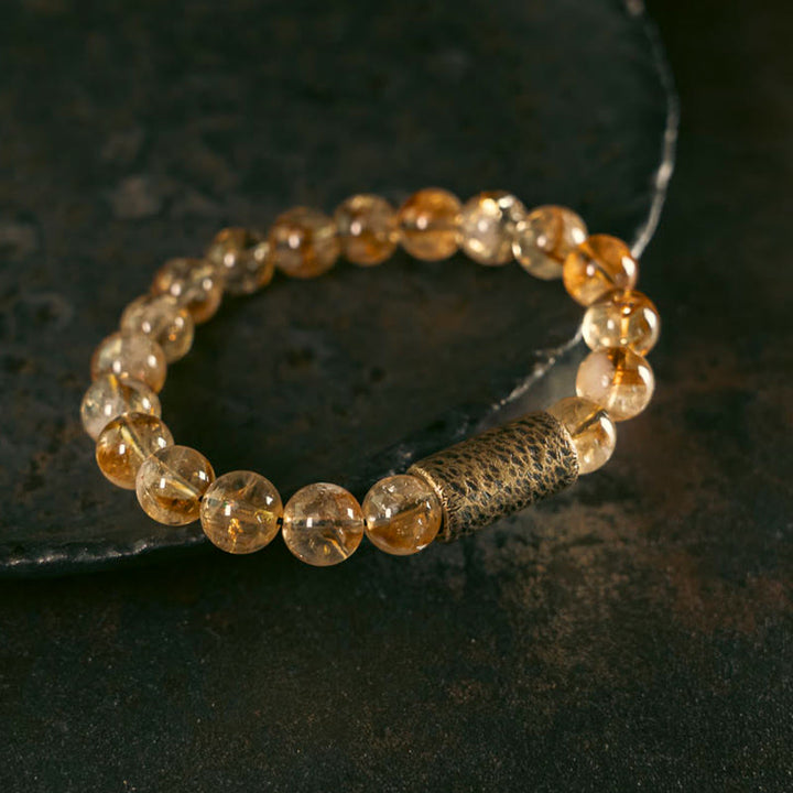 Bracelet de protection en perles de cristal de citrine naturelle et de laiton Buddha Stones