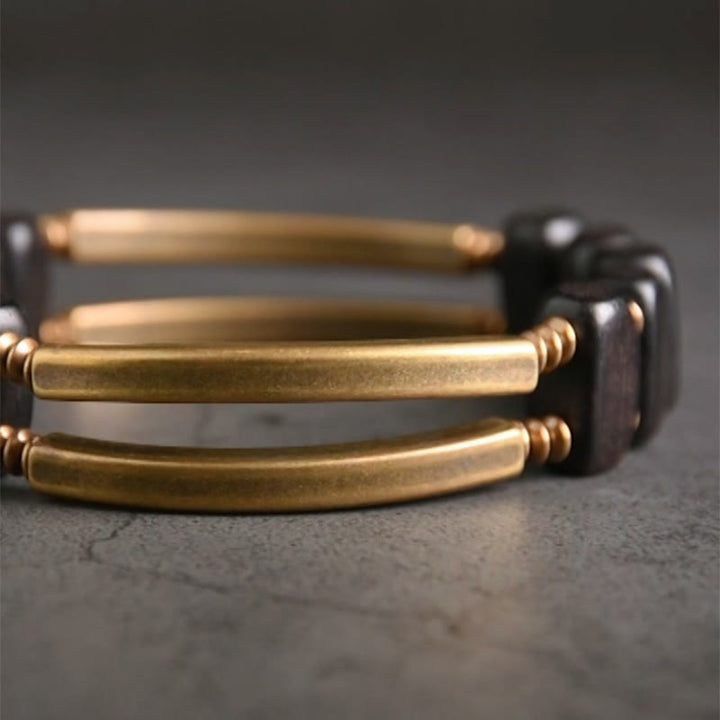 Bracelet double couche en bois d'ébène tibétain, laiton et cuivre, Buddha Stones - image 6