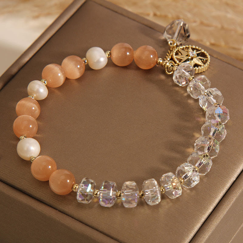 Bracelet de soutien étoile en cristal blanc œil de chat orange Buddha Stones